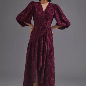 Hutch Rosa Oxblood Textured Wrap Midi Dress